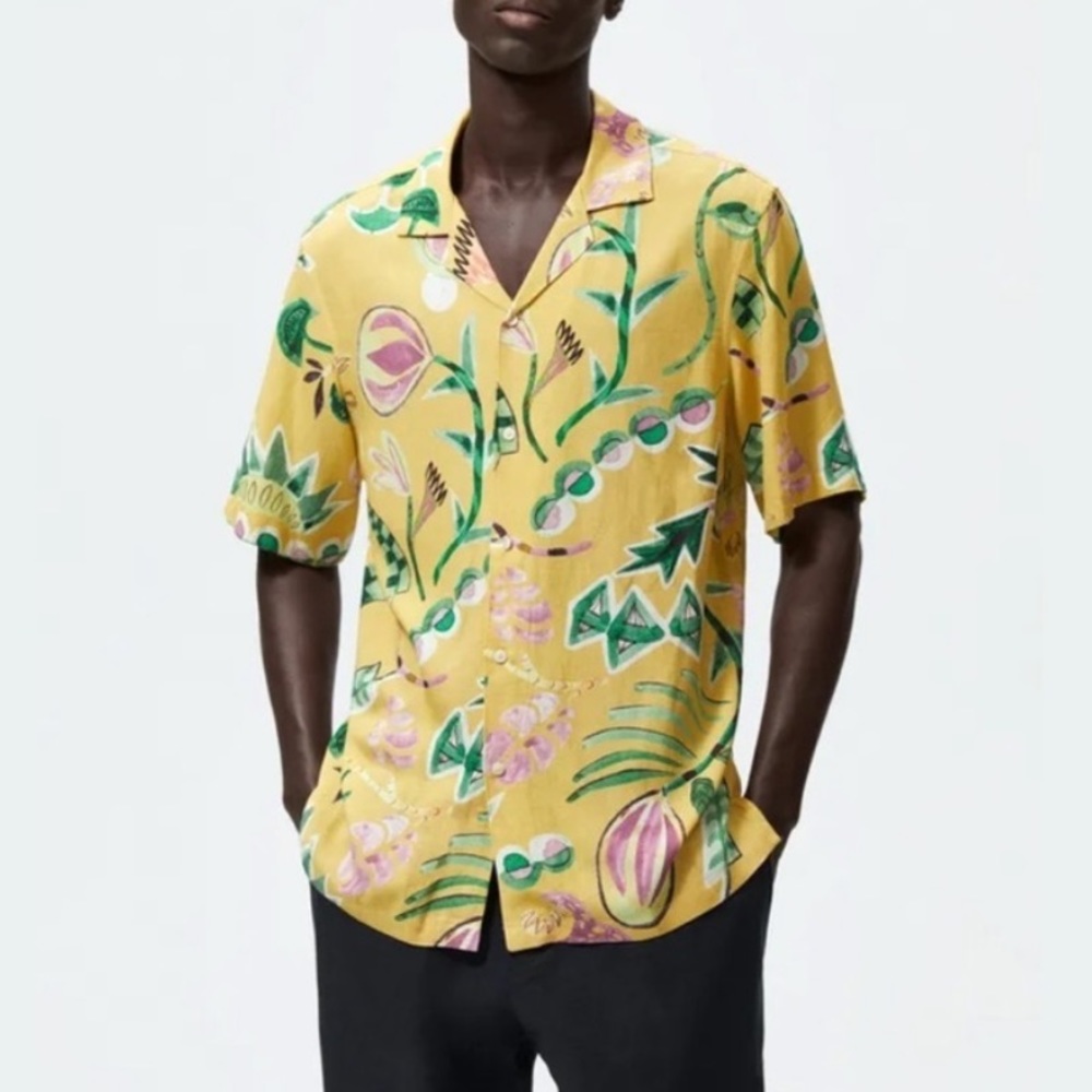 ZARA Tropical Yellow Men’s Shirt - Small - NWT